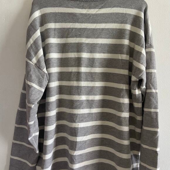 liz clairborne classic sweater lomg sleeve gray and white stripe xl cowl neck - Picture 2 of 6